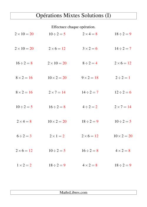 Multiplication et division -- Règles de 2 (variation 1 à 10) (I) page 2