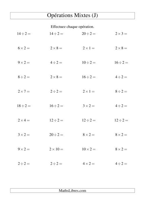 Multiplication et division -- Règles de 2 (variation 1 à 10) (J)