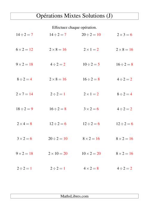 Multiplication et division -- Règles de 2 (variation 1 à 10) (J) page 2