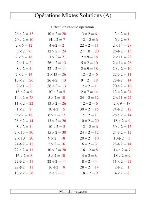 Multiplication et division -- Règles de 2 (variation 1 à 15) (A) page 2