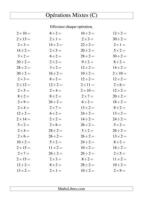 Multiplication et division -- Règles de 2 (variation 1 à 15) (C)