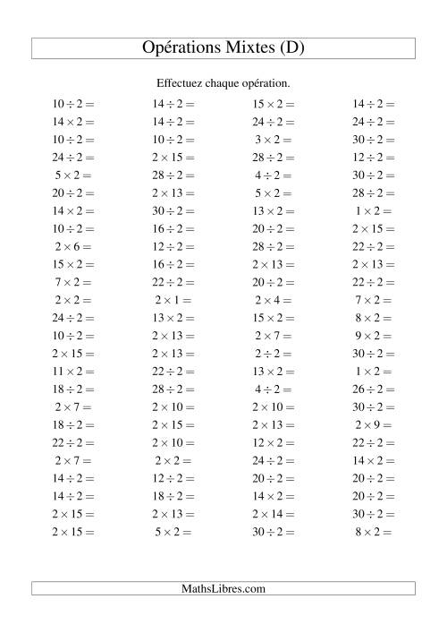 Multiplication et division -- Règles de 2 (variation 1 à 15) (D)