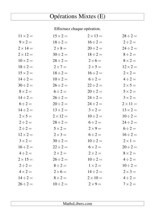 Multiplication et division -- Règles de 2 (variation 1 à 15) (E)