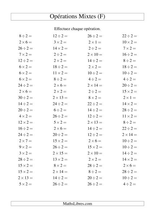 Multiplication et division -- Règles de 2 (variation 1 à 15) (F)