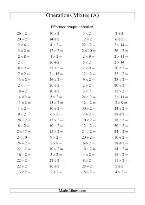 Multiplication et division -- Règles de 2 (variation 1 à 15) (Tout)