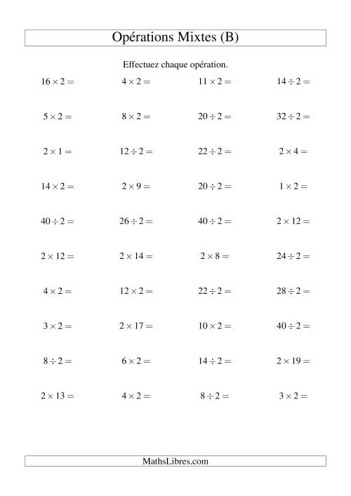 Multiplication et division -- Règles de 2 (variation 1 à 20) (B)