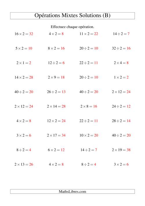 Multiplication et division -- Règles de 2 (variation 1 à 20) (B) page 2