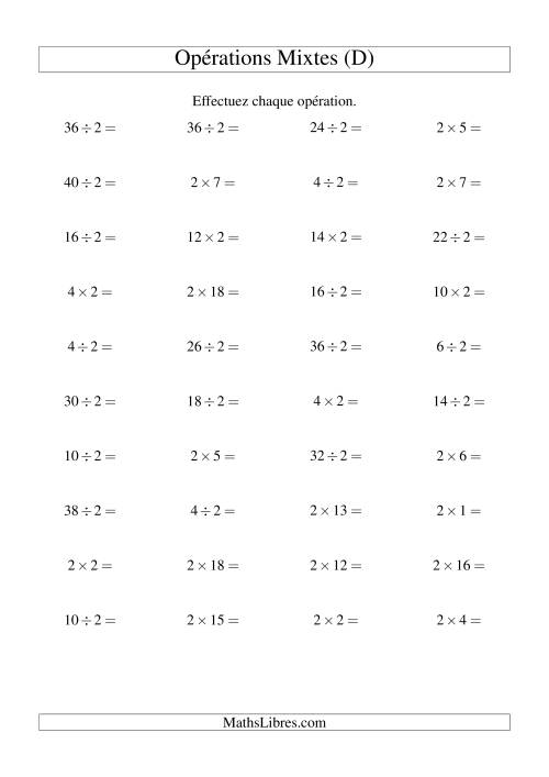 Multiplication et division -- Règles de 2 (variation 1 à 20) (D)
