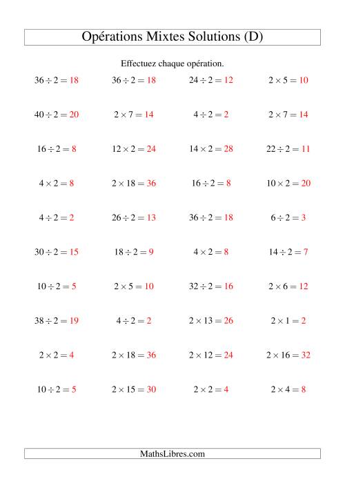 Multiplication et division -- Règles de 2 (variation 1 à 20) (D) page 2