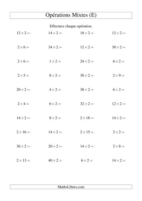 Multiplication et division -- Règles de 2 (variation 1 à 20) (E)