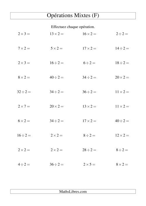Multiplication et division -- Règles de 2 (variation 1 à 20) (F)