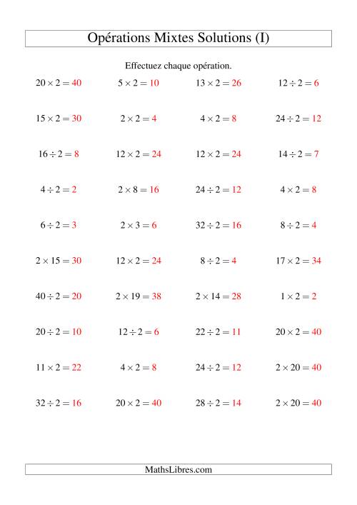 Multiplication et division -- Règles de 2 (variation 1 à 20) (I) page 2