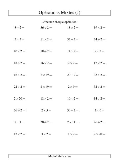 Multiplication et division -- Règles de 2 (variation 1 à 20) (J)