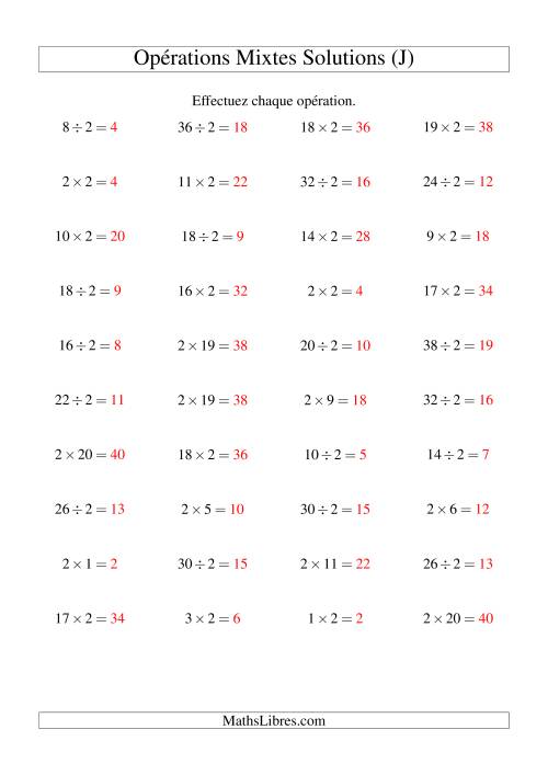 Multiplication et division -- Règles de 2 (variation 1 à 20) (J) page 2