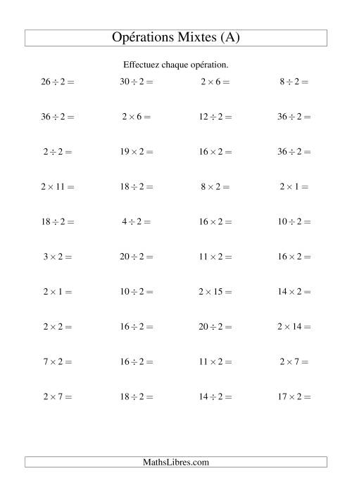 Multiplication et division -- Règles de 2 (variation 1 à 20) (Tout)