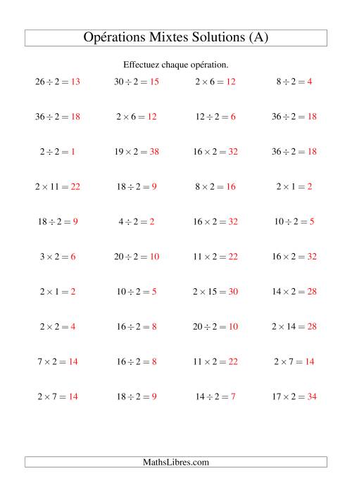 Multiplication et division -- Règles de 2 (variation 1 à 20) (Tout) page 2