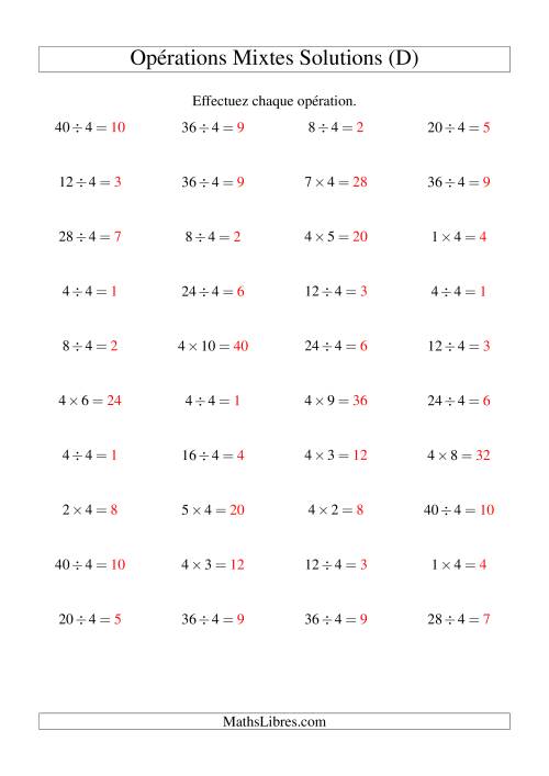 Multiplication et division -- Règles de 4 (variation 1 à 10) (D) page 2