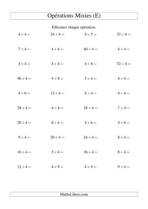 Multiplication et division -- Règles de 4 (variation 1 à 10) (E)