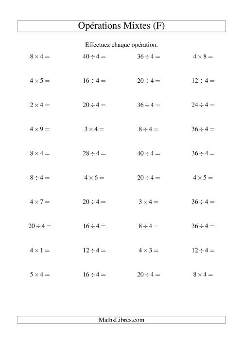 Multiplication et division -- Règles de 4 (variation 1 à 10) (F)