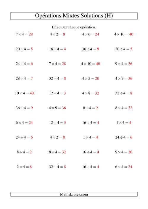 Multiplication et division -- Règles de 4 (variation 1 à 10) (H) page 2