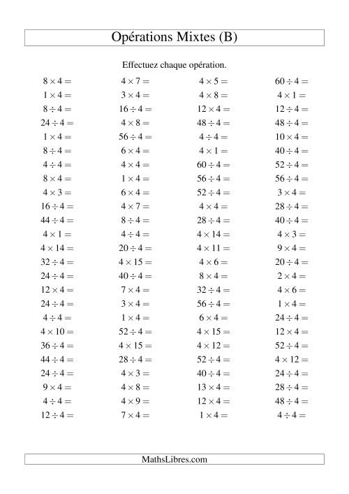 Multiplication et division -- Règles de 4 (variation 1 à 15) (B)