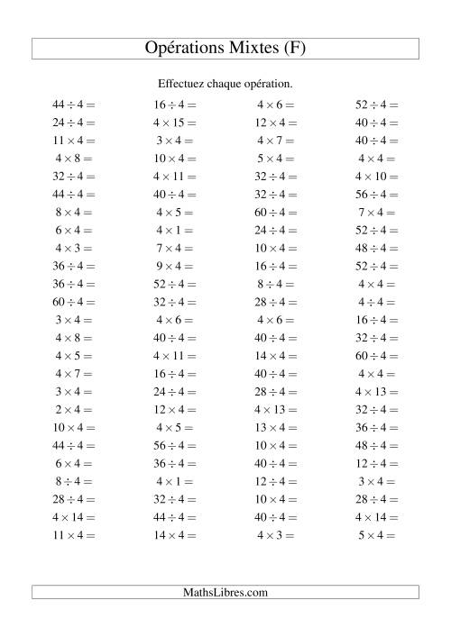 Multiplication et division -- Règles de 4 (variation 1 à 15) (F)