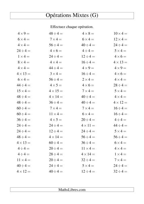 Multiplication et division -- Règles de 4 (variation 1 à 15) (G)