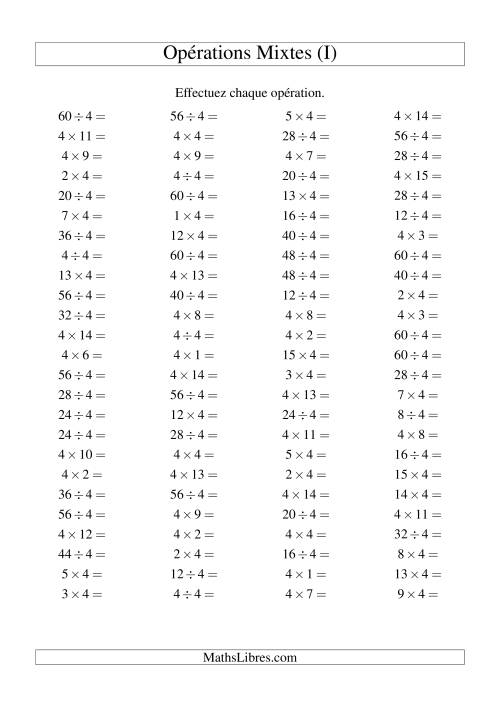 Multiplication et division -- Règles de 4 (variation 1 à 15) (I)