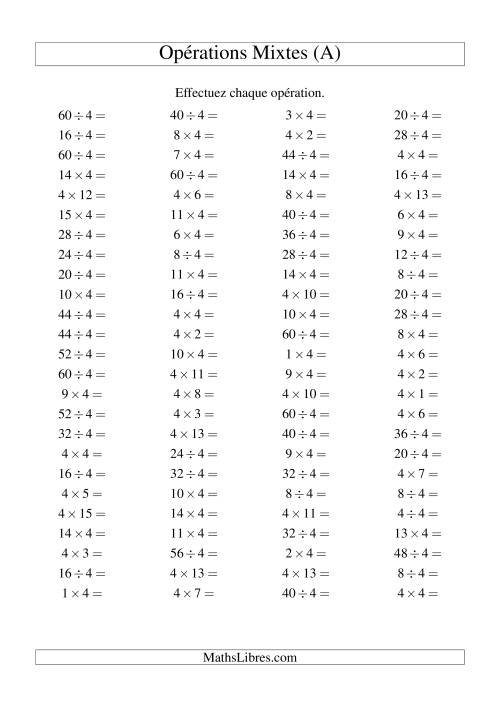 Multiplication et division -- Règles de 4 (variation 1 à 15) (Tout)