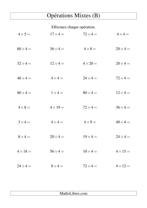 Multiplication et division -- Règles de 4 (variation 1 à 20) (B)