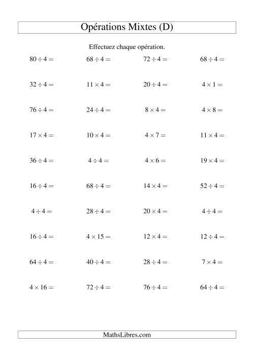 Multiplication et division -- Règles de 4 (variation 1 à 20) (D)