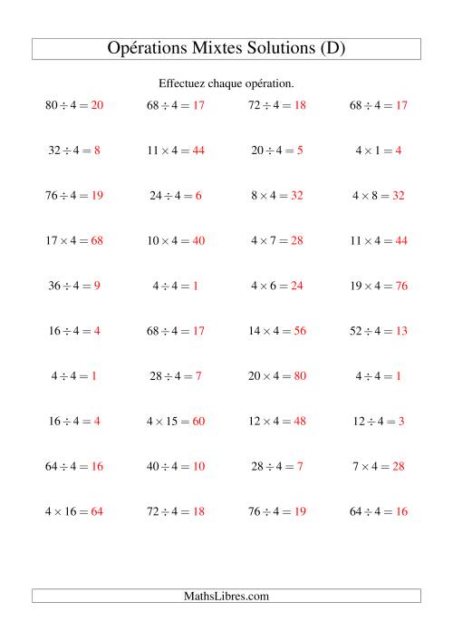 Multiplication et division -- Règles de 4 (variation 1 à 20) (D) page 2