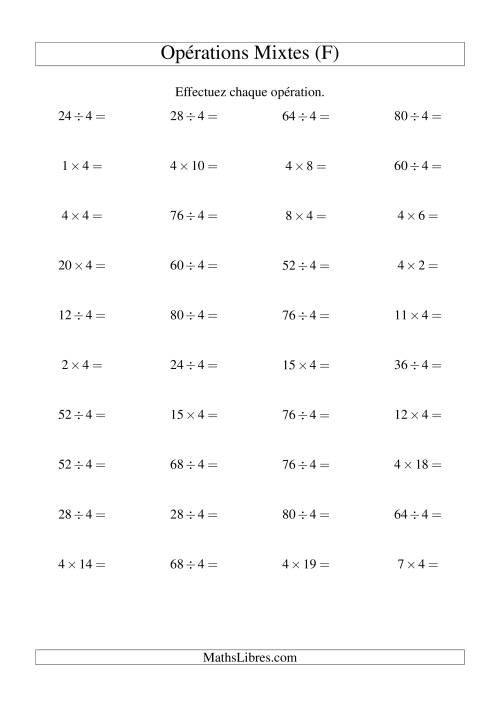 Multiplication et division -- Règles de 4 (variation 1 à 20) (F)