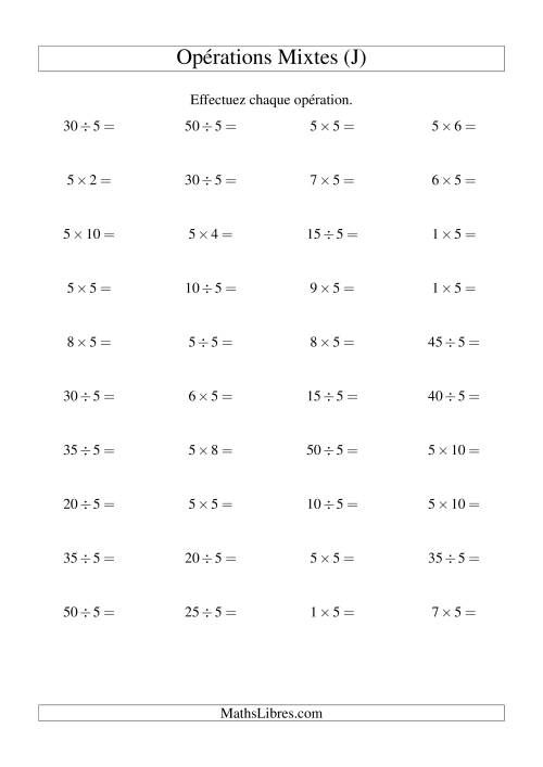 Multiplication et division -- Règles de 5 (variation 1 à 10) (J)