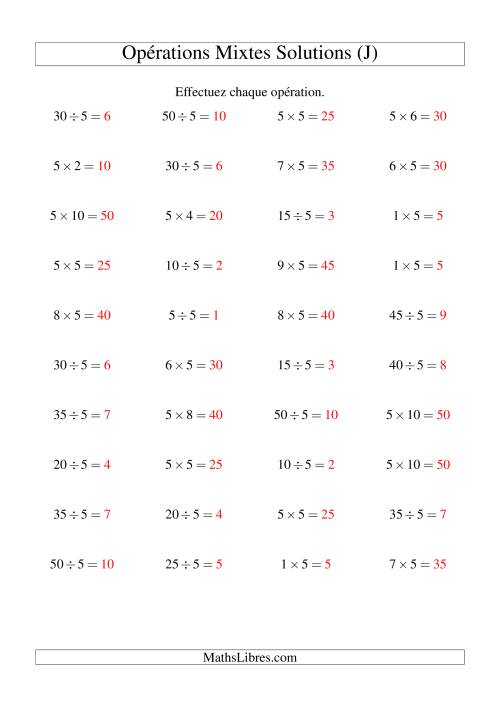 Multiplication et division -- Règles de 5 (variation 1 à 10) (J) page 2