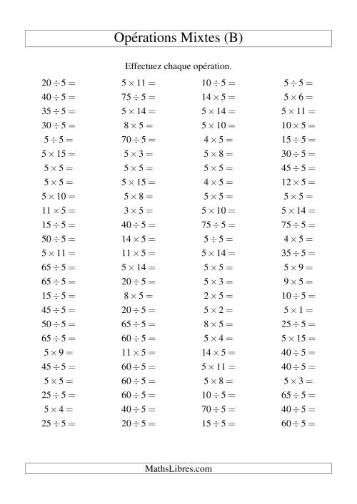 Multiplication et division -- Règles de 5 (variation 1 à 15) (B)