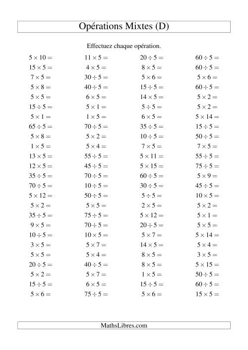 Multiplication et division -- Règles de 5 (variation 1 à 15) (D)