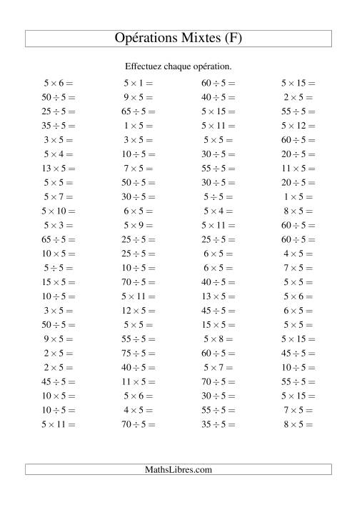 Multiplication et division -- Règles de 5 (variation 1 à 15) (F)