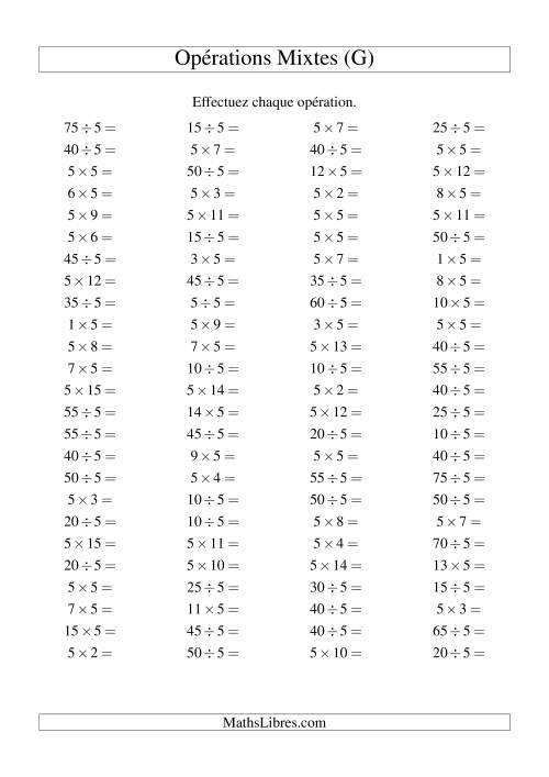 Multiplication et division -- Règles de 5 (variation 1 à 15) (G)