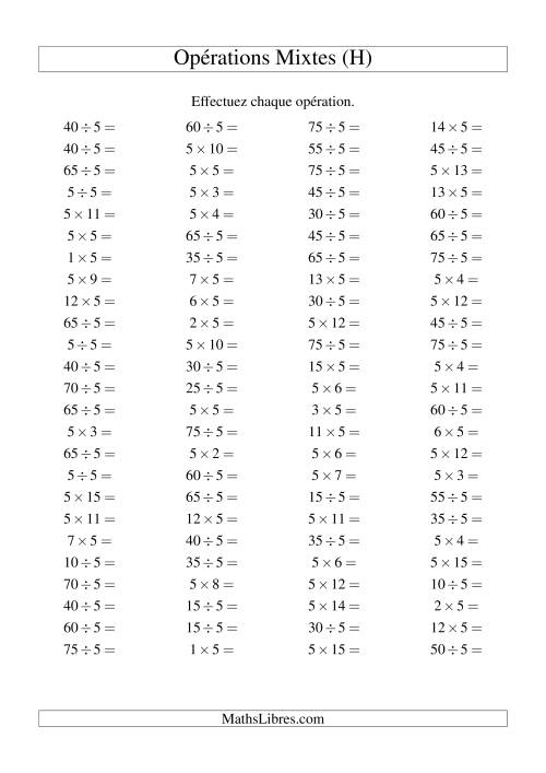 Multiplication et division -- Règles de 5 (variation 1 à 15) (H)