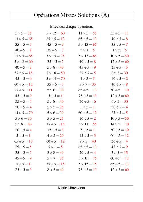 Multiplication et division -- Règles de 5 (variation 1 à 15) (Tout) page 2