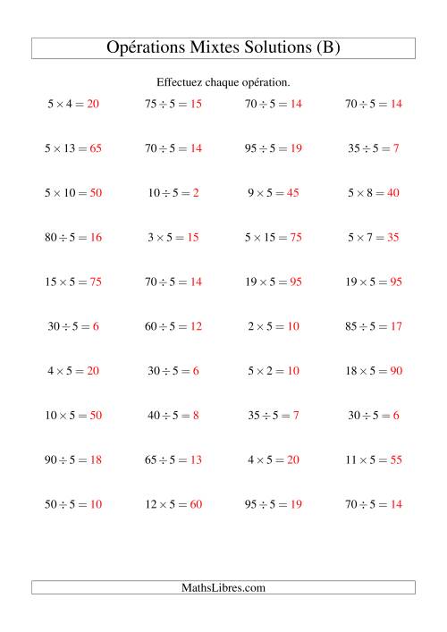 Multiplication et division -- Règles de 5 (variation 1 à 20) (B) page 2