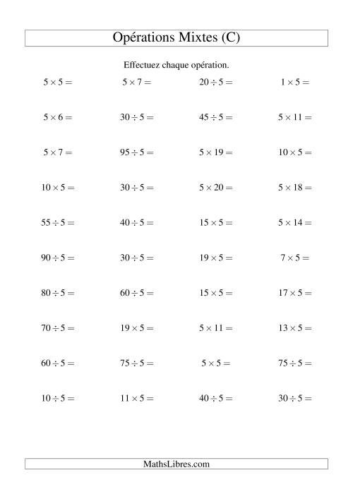Multiplication et division -- Règles de 5 (variation 1 à 20) (C)