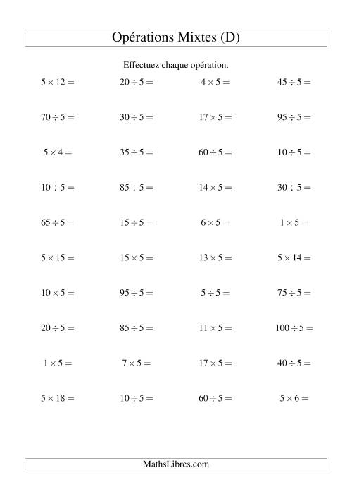 Multiplication et division -- Règles de 5 (variation 1 à 20) (D)