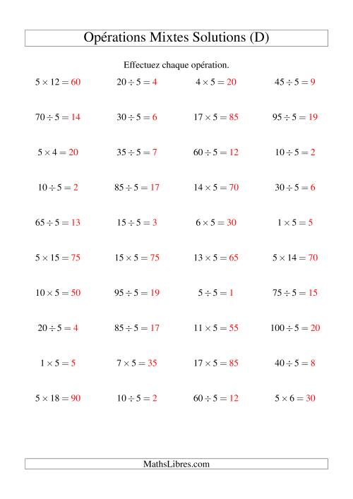 Multiplication et division -- Règles de 5 (variation 1 à 20) (D) page 2