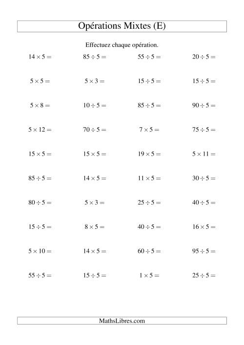 Multiplication et division -- Règles de 5 (variation 1 à 20) (E)