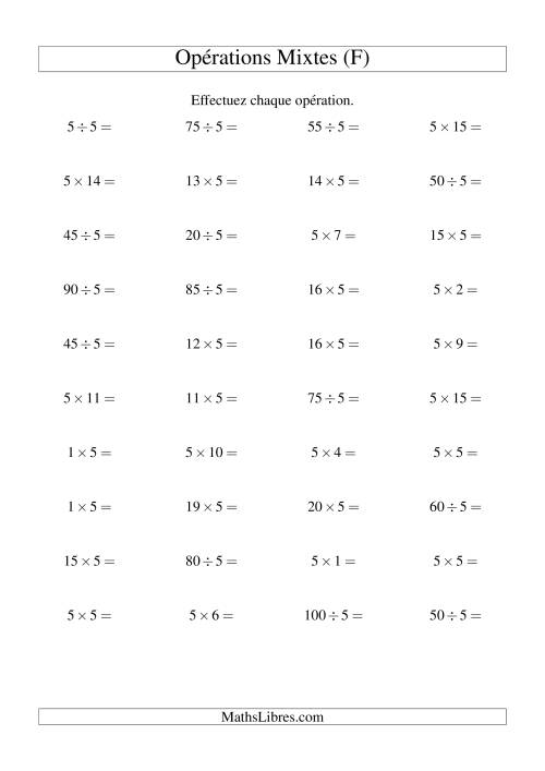 Multiplication et division -- Règles de 5 (variation 1 à 20) (F)