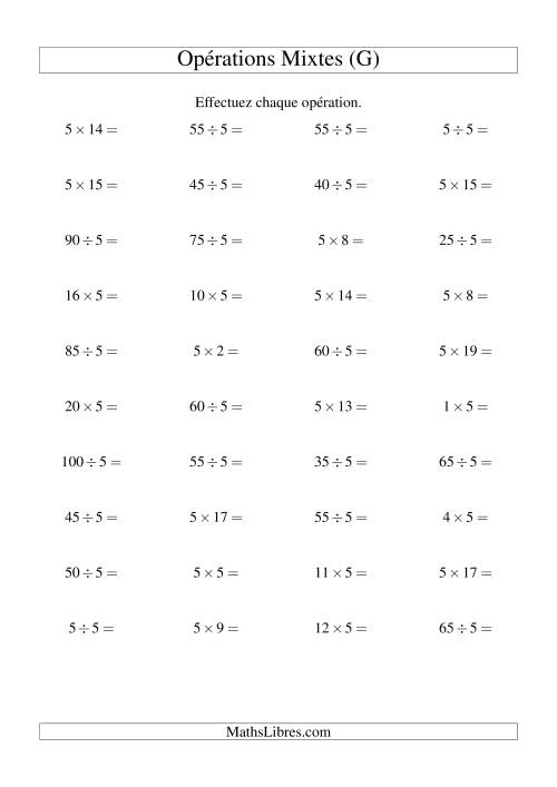 Multiplication et division -- Règles de 5 (variation 1 à 20) (G)