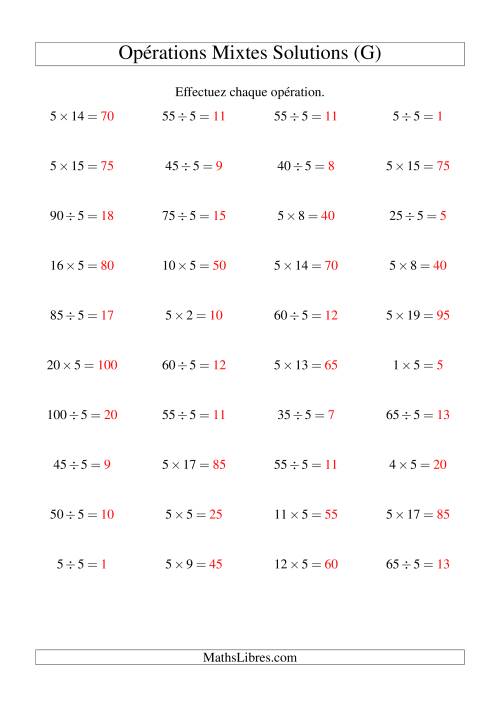 Multiplication et division -- Règles de 5 (variation 1 à 20) (G) page 2