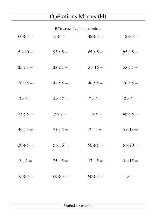 Multiplication et division -- Règles de 5 (variation 1 à 20) (H)